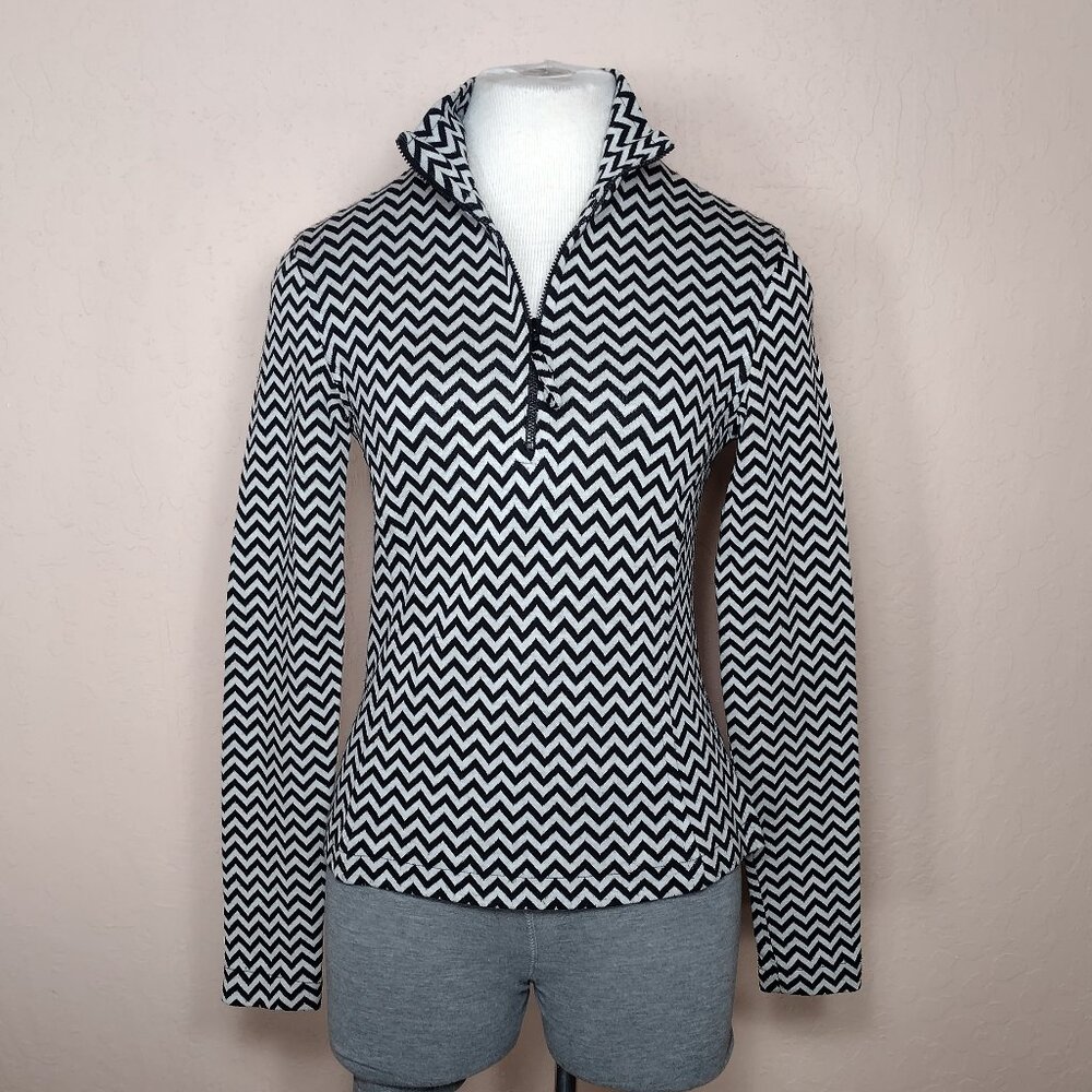 Black & White Long Sleeve Quarter Zip Mock Neck - Picture 2 of 16